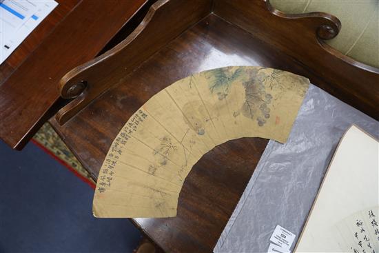 Three Chinese hand painted fan painting/calligraphy